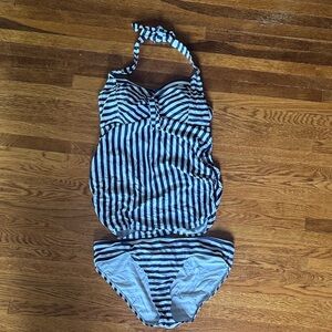 Navy and White Striped Maternity Swimsuit